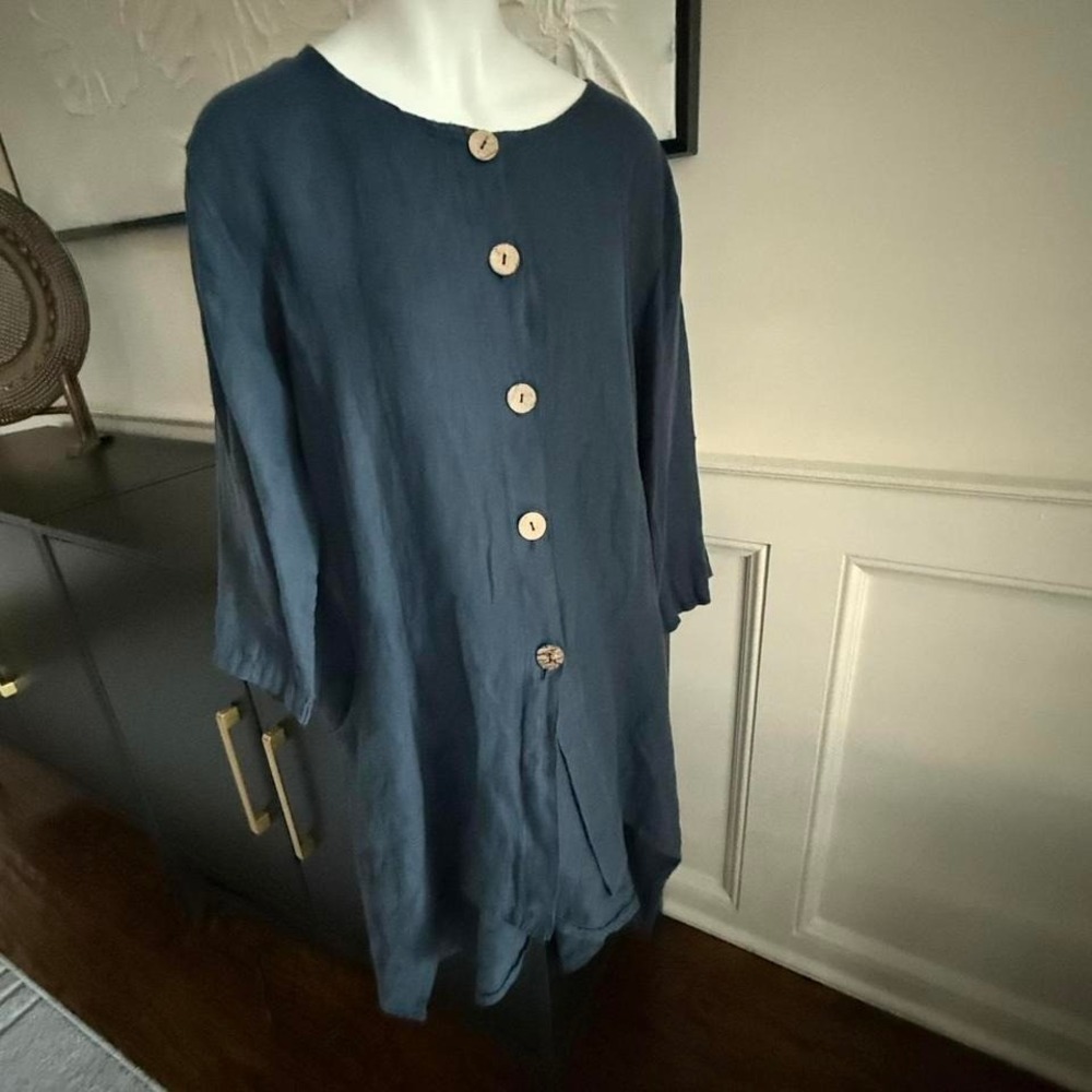 🌿 Made in Italy 100% Linen Oversized Tunic‎ Dress – One Size (Fits M–XL)